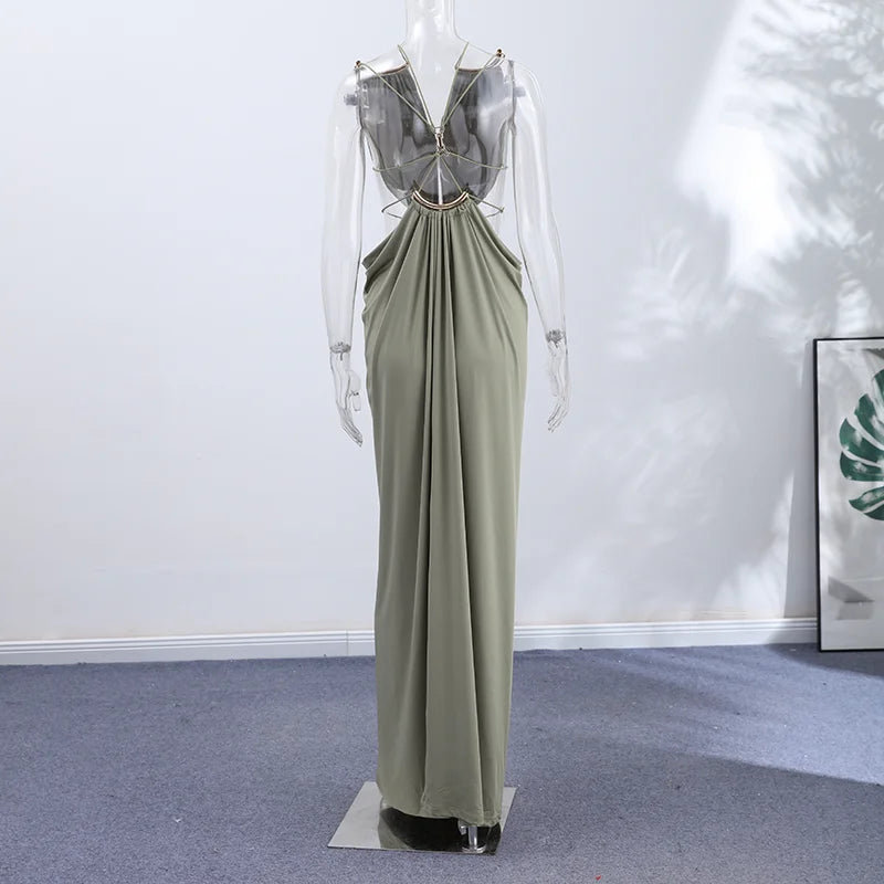 Backless Halter Dress for Women in Solid Polyester