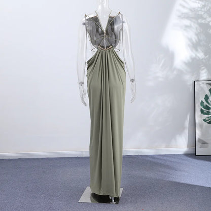 Backless Halter Dress for Women in Solid Polyester