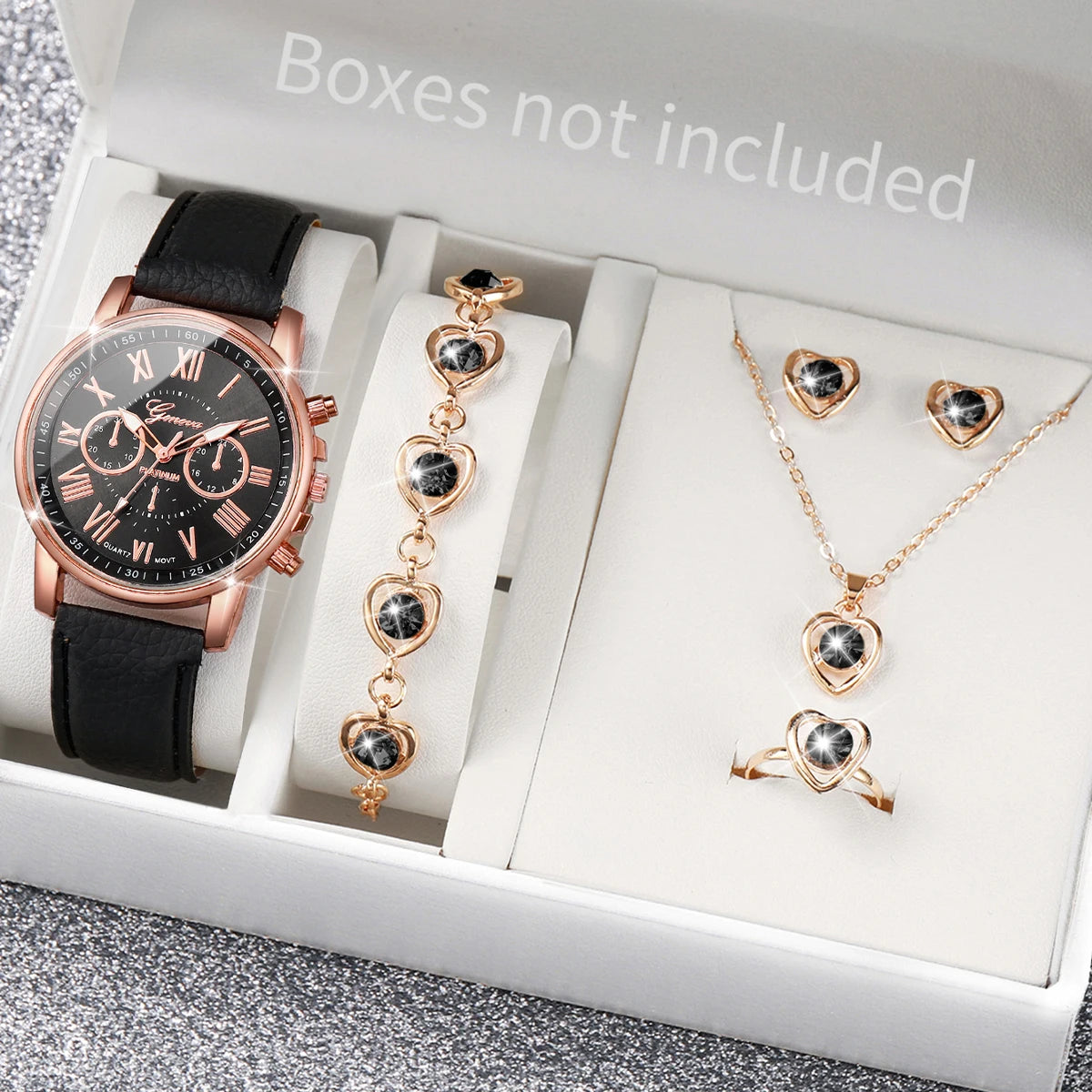 Fashion Women's Quartz Watch Leather Band Jewelry Set