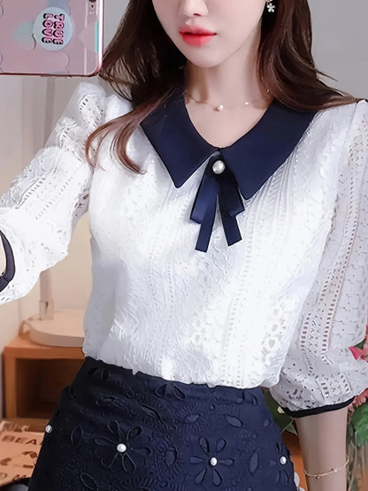 Lace Blouse with Peter Pan Collar for Women