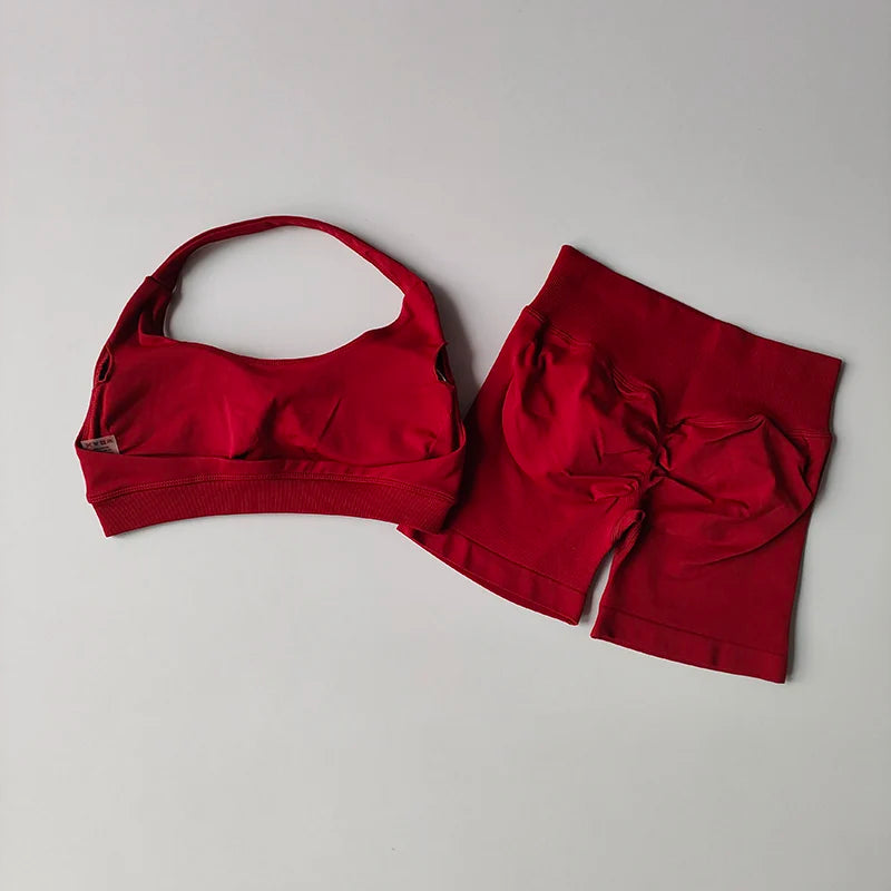 Peach High Waist Seamless Sports Bra and Shorts Set