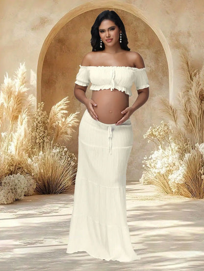 Maternity Photography Dress Set 2Pc Ruffles Tube Top Skirt