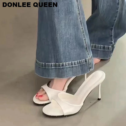 Thin High Heels Open Toe Slides Women Patent Leather Sandals