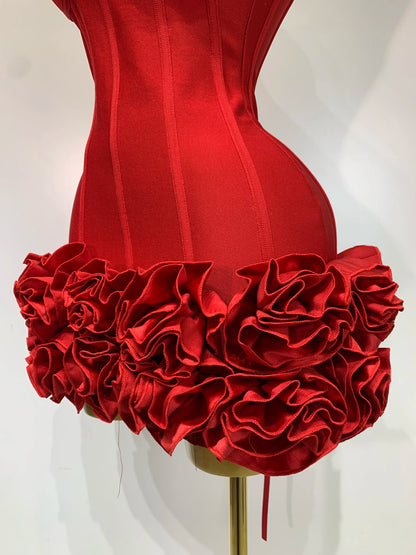 Women Strapless Backless Flower Embellished Mini Dress