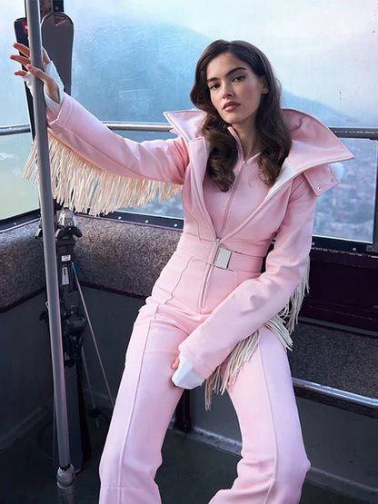 Women's Ski Suit with Fur Hood and Zippers