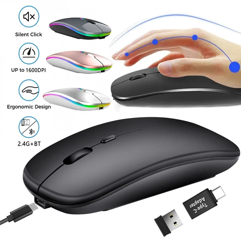 Rechargeable Wireless Mouse Dual Modes for PC and Laptop