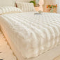 Fluffy Plush Fitted Bed Sheet Rabbit Fleece Solid Color
