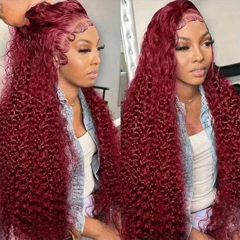 34 Inch Burgundy Lace Front Wig Human Hair Body Wave