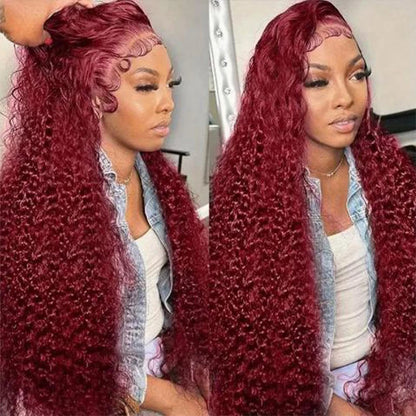 34 Inch Burgundy Lace Front Wig Human Hair Body Wave