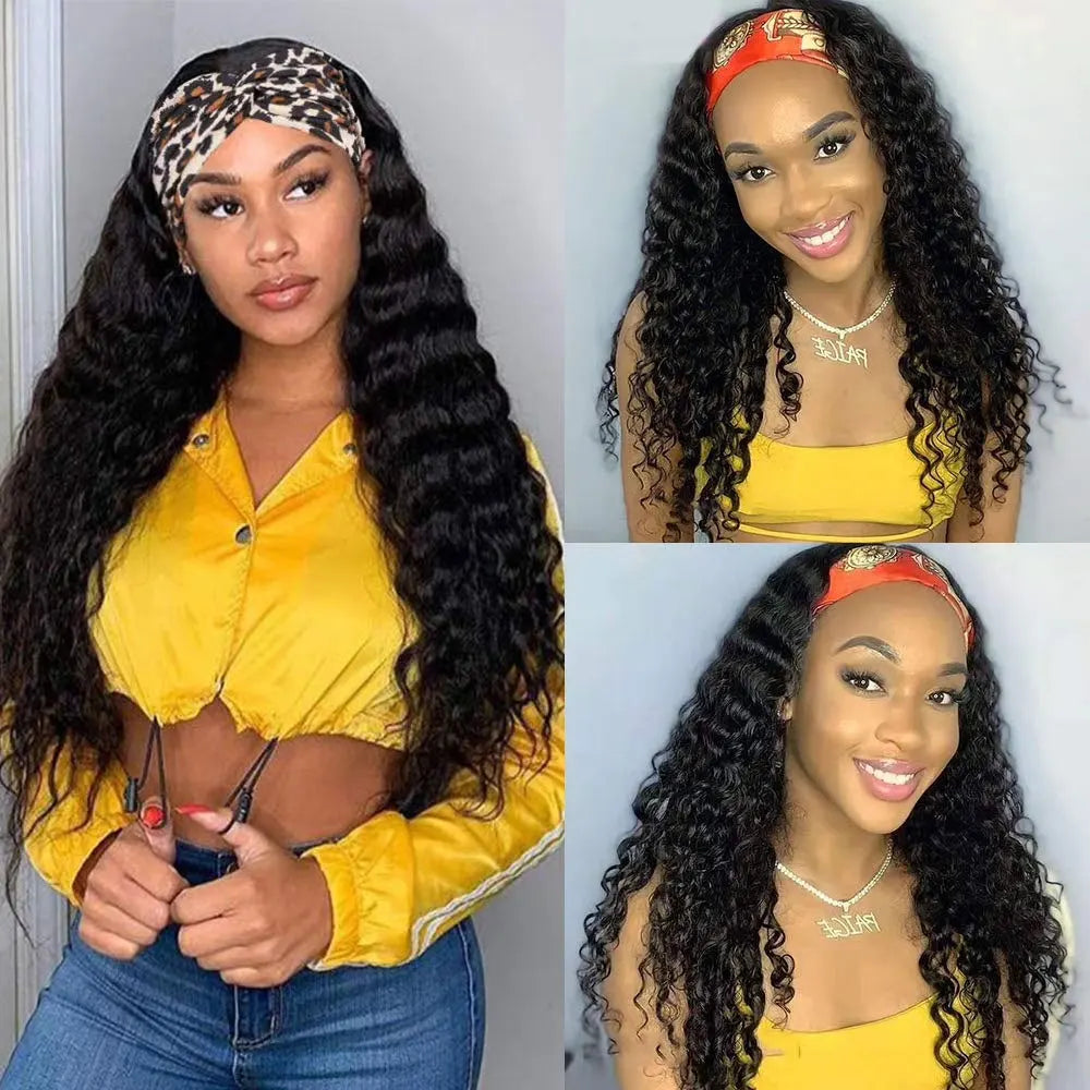 Deep Water Wave Human Hair Headband Wig 200% Density