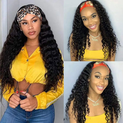 Deep Water Wave Human Hair Headband Wig 200% Density