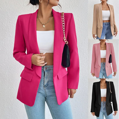Solid Polyester Cotton Long Sleeve Women's Blazer