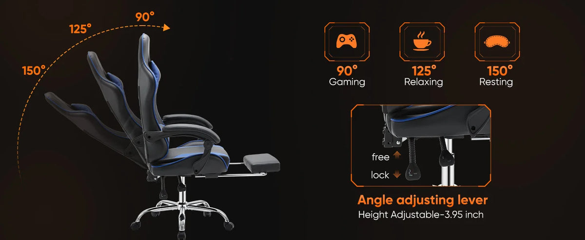JHK Ergonomic Racing Gaming Chair PU Leather with Headrest