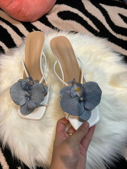 Orchid Flower High Heeled Slingback Shoes for Women