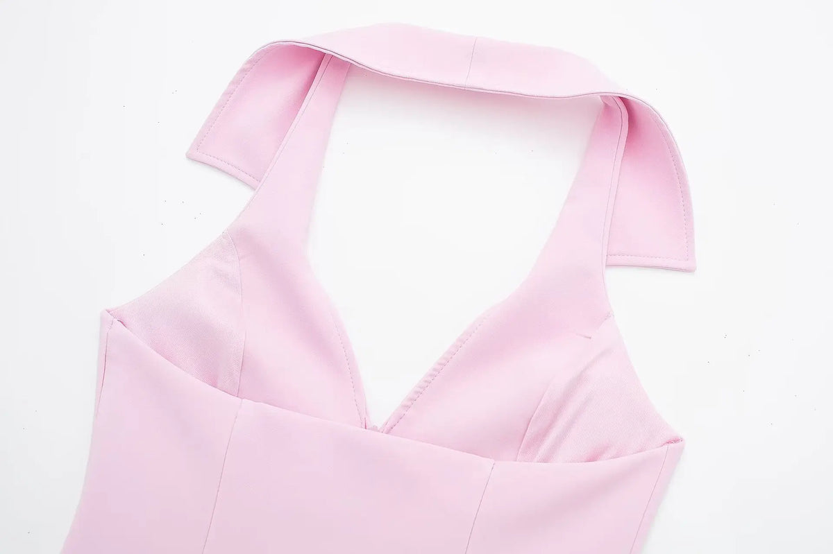 Women Summer 2 Piece Set V-Neck Backless Zipper Top