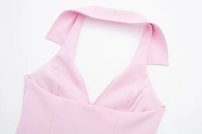 Women Summer 2 Piece Set V-Neck Backless Zipper Top