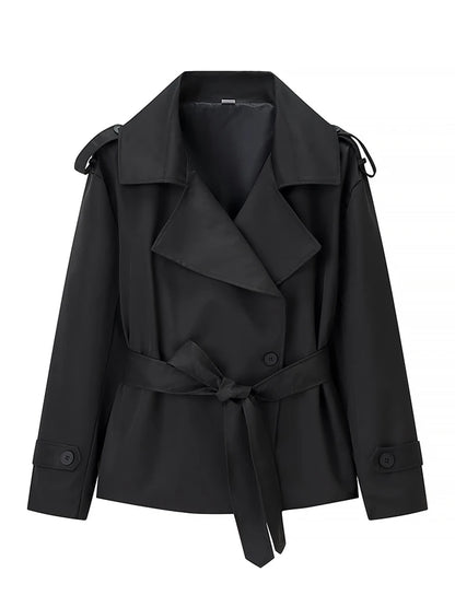 Solid Lace Up Trench Coat Women Full Sleeve Windbreak