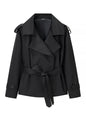 Solid Lace Up Trench Coat Women Full Sleeve Windbreak