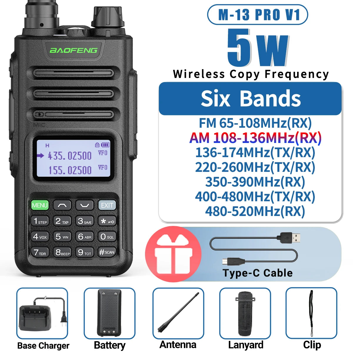 BaoFeng M-13 PRO V2 High Power Multi Band Walkie Talkie