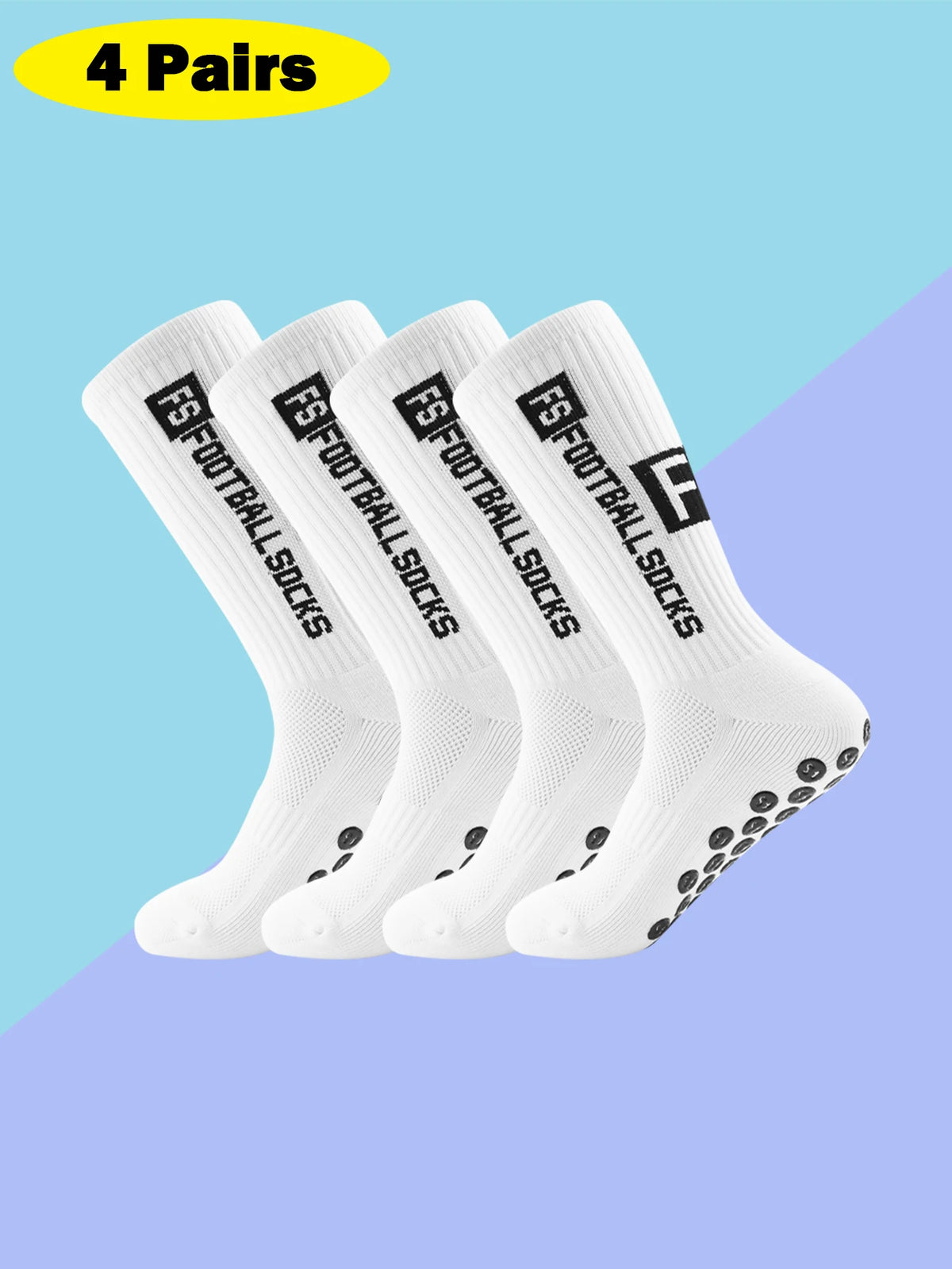 Men's Anti Slip Soccer Socks with Grippers 4 Pairs