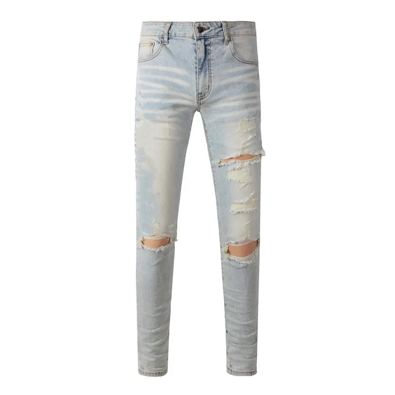 Men's Retro Wash Low Rise Elastic Skinny Denim Jeans
