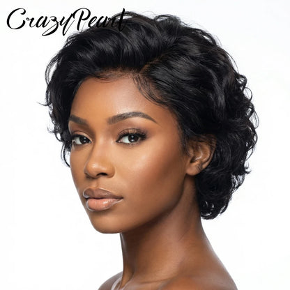 CrazyPearl Lace Frontal Wig Short Curly Black Hair