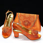 Golden Wedding Shoes And Bag Set With Diamond Decoration