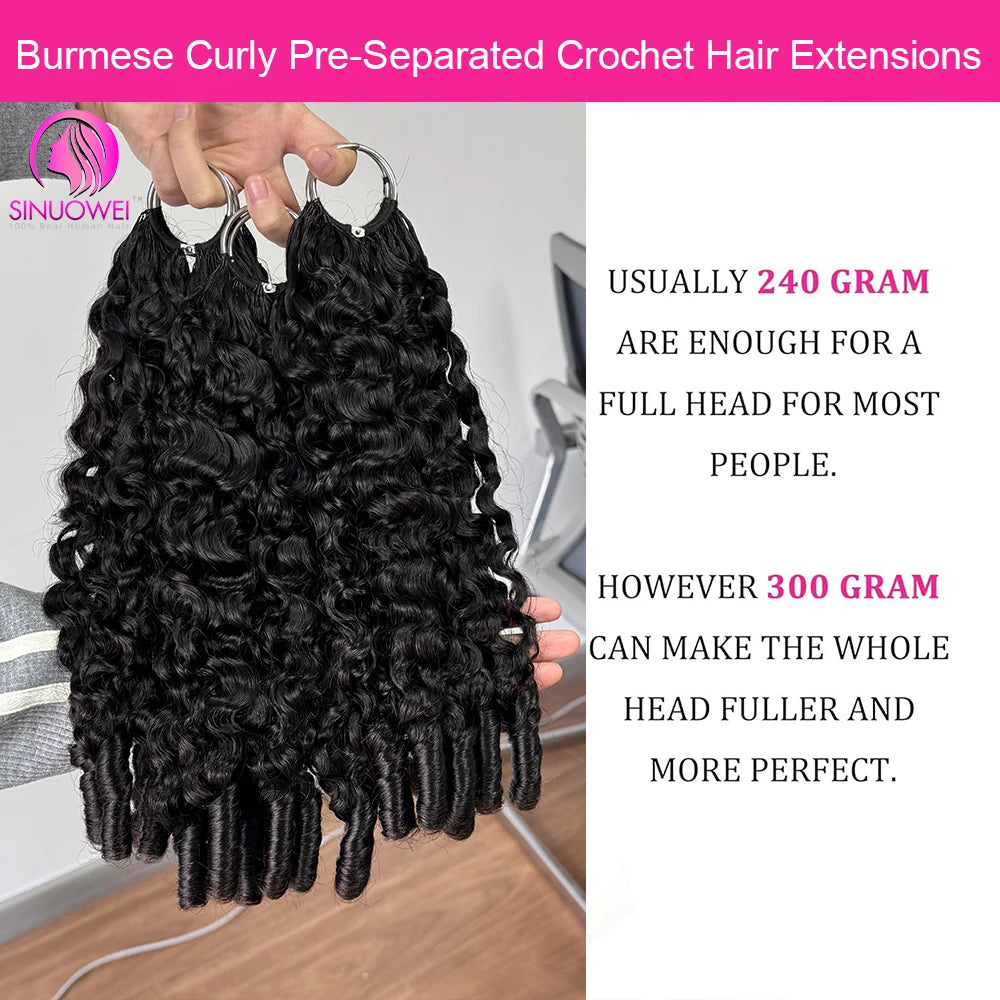 Burmese Curly Human Hair Feather Crochet Extensions