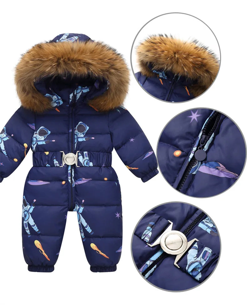 Children's Waterproof Hooded Down Snowsuit for Winter