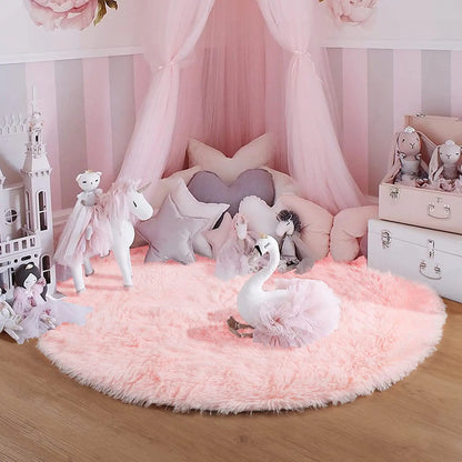 Round Plush Shag Carpet for Kids Room Decor