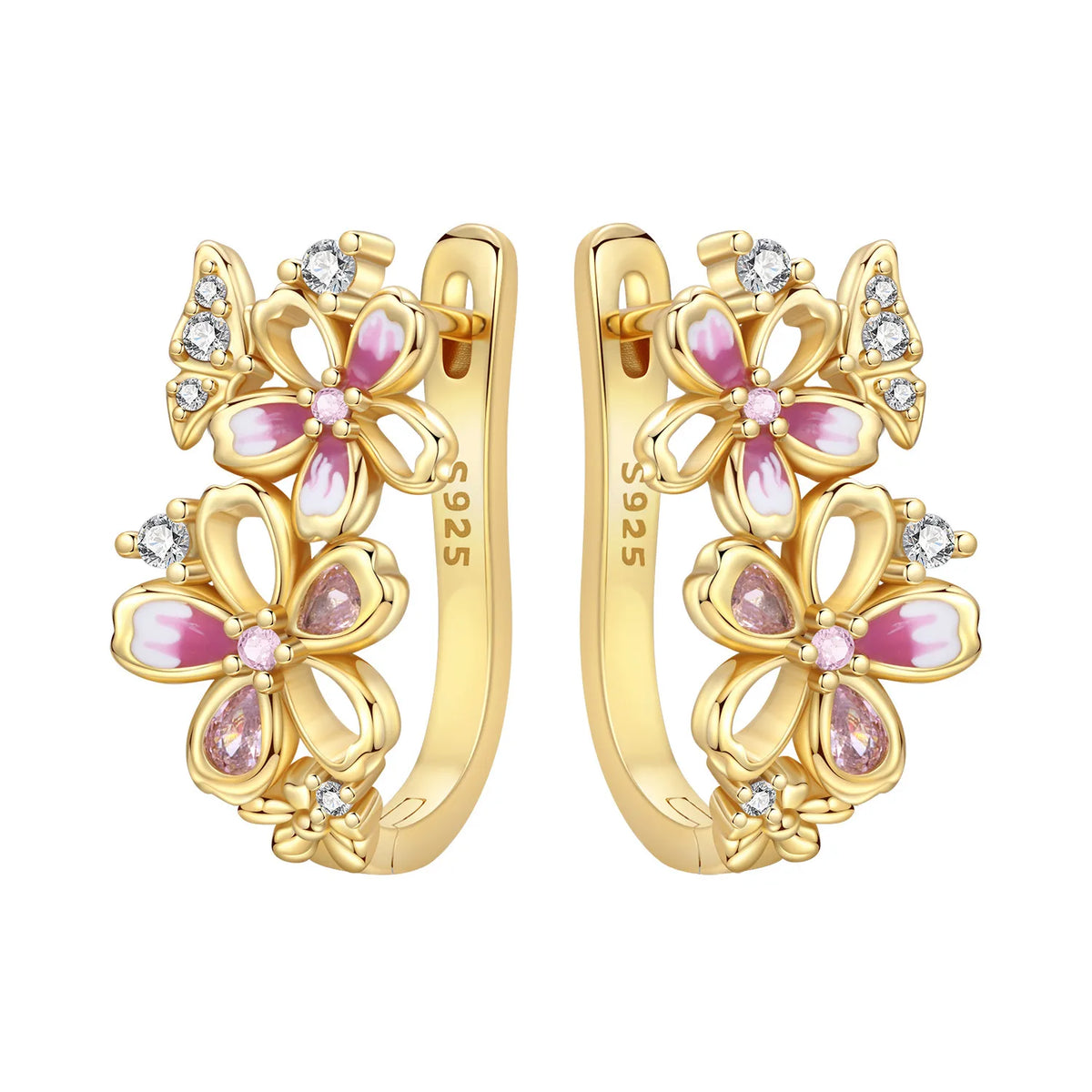 S925 Sterling Silver Iris Flower Hoop Earrings for Women