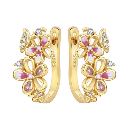 S925 Sterling Silver Iris Flower Hoop Earrings for Women