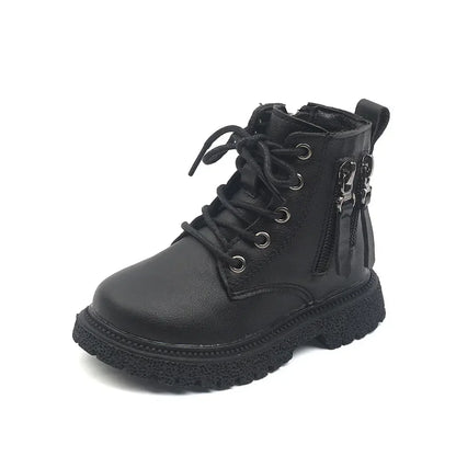 Burgundy PU Leather Ankle Boots for Kids