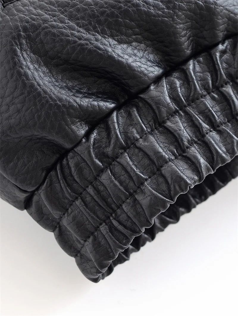 Black Long Sleeve Faux Leather Motorcycle Jacket