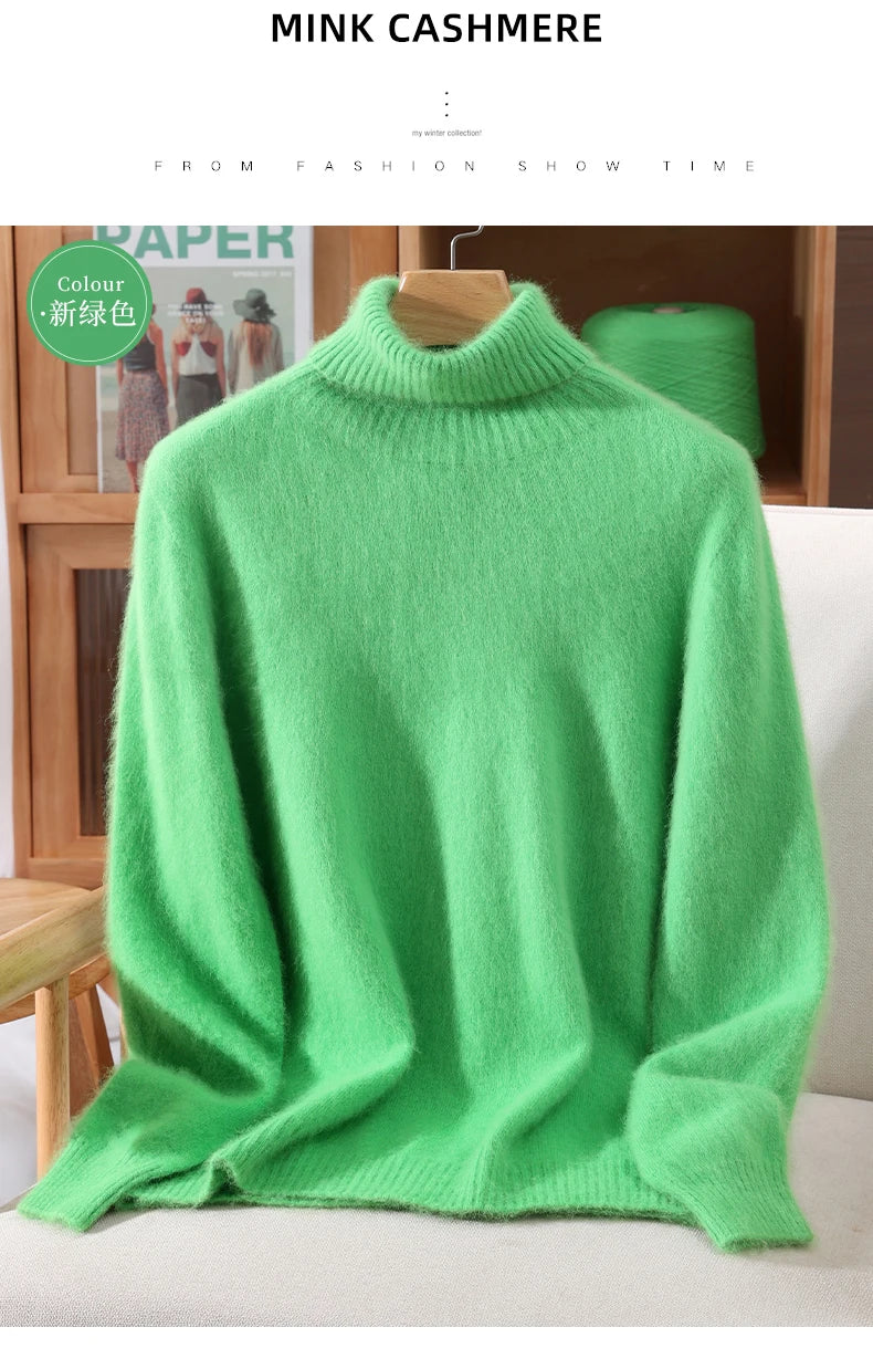 Mink Fur High Collar Pullover Sweater for Women
