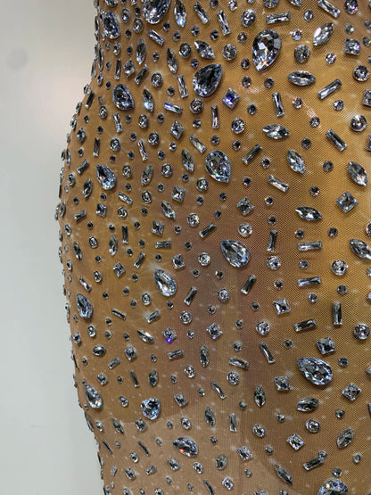 Luxury Rhinestone Mesh Bodycon Dress for Women