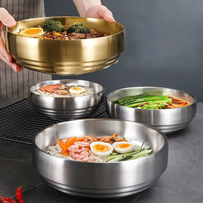 304 Stainless Steel Double Layer Noodle Bowl Gold Silver