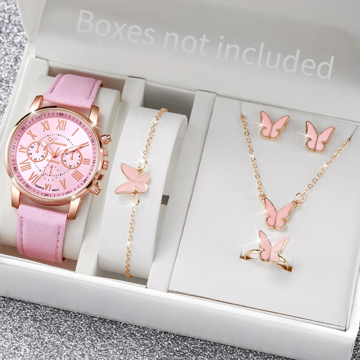 Fashion Women's Quartz Watch Leather Band Jewelry Set