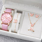 Fashion Women's Quartz Watch Leather Band Jewelry Set