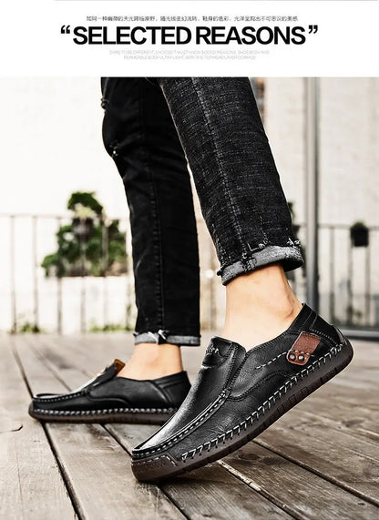 Men's Genuine Leather Slip-On Loafers Casual Shoes