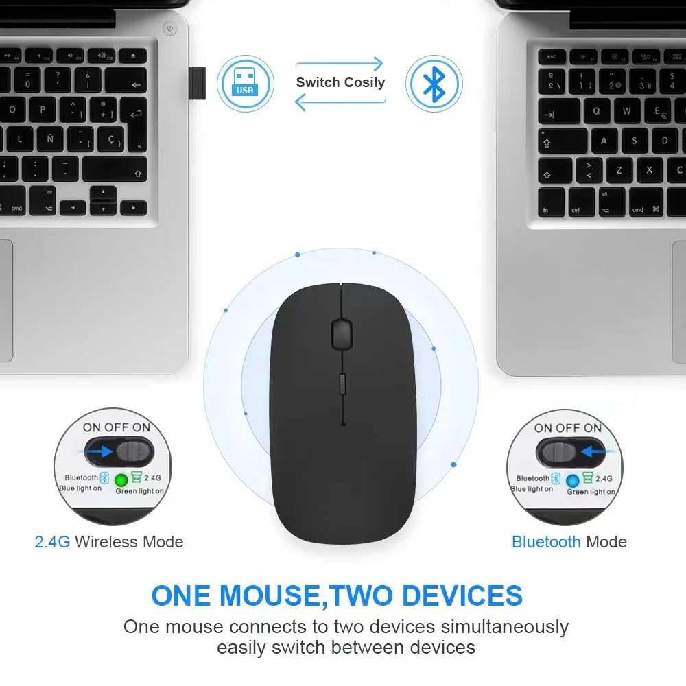 Rechargeable Wireless Mouse Dual Modes for PC and Laptop