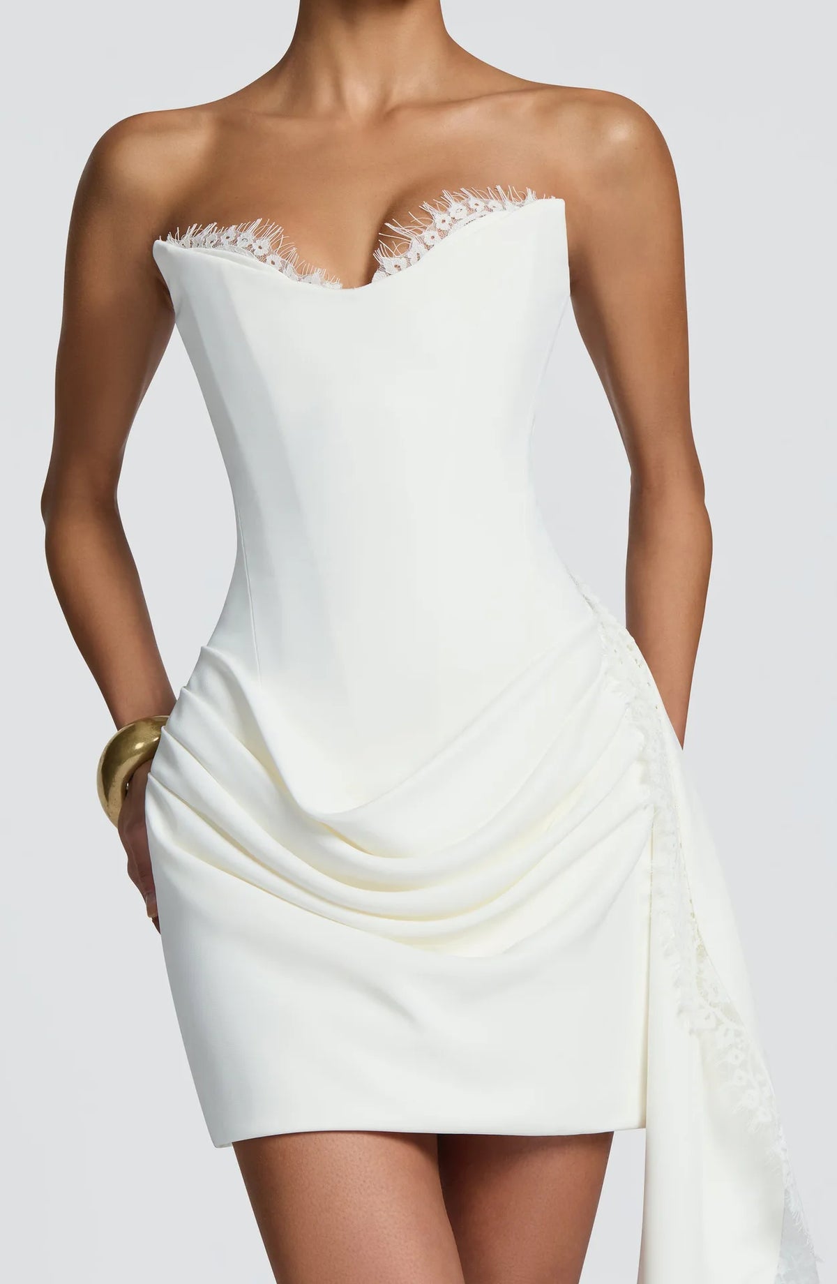 Women Strapless Lace Trim Bodycon Dress