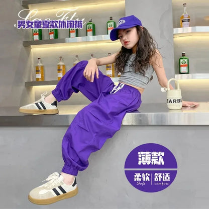 Girls Loose Cargo Pants with Belt for Daily Wear