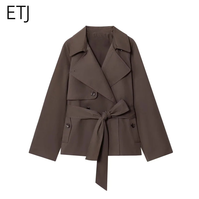 Women's Casual Double-Breasted Trench Coat in Maillard Color