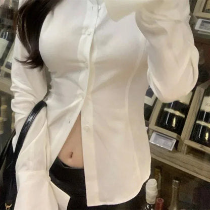 Slim Flared Sleeve Cotton Women's Shirt Tunic