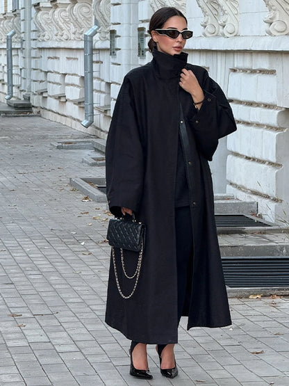 Khaki Long Color-block Stripe Trench Coat for Women