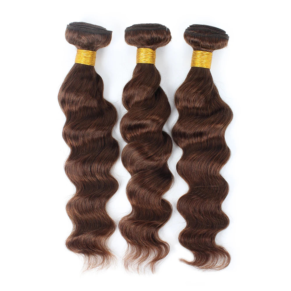 Chocolate Brown Loose Wave Human Hair Bundles with Closure