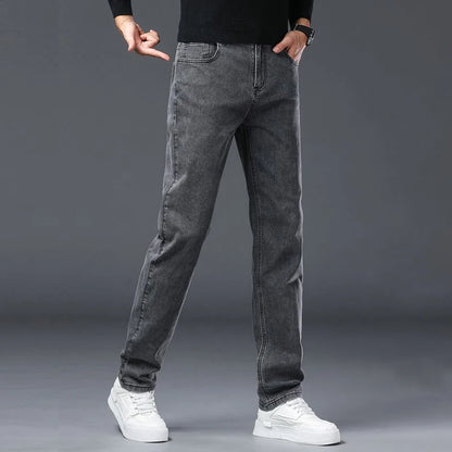 Men's Slim Denim Jeans Casual Elastic Trousers Black Gray