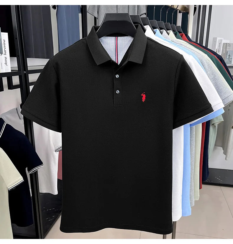Men's Short Sleeve Cotton Polo Shirt with Embroidery
