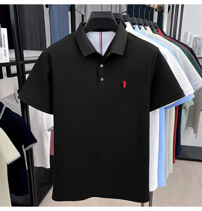 Men's Short Sleeve Cotton Polo Shirt with Embroidery